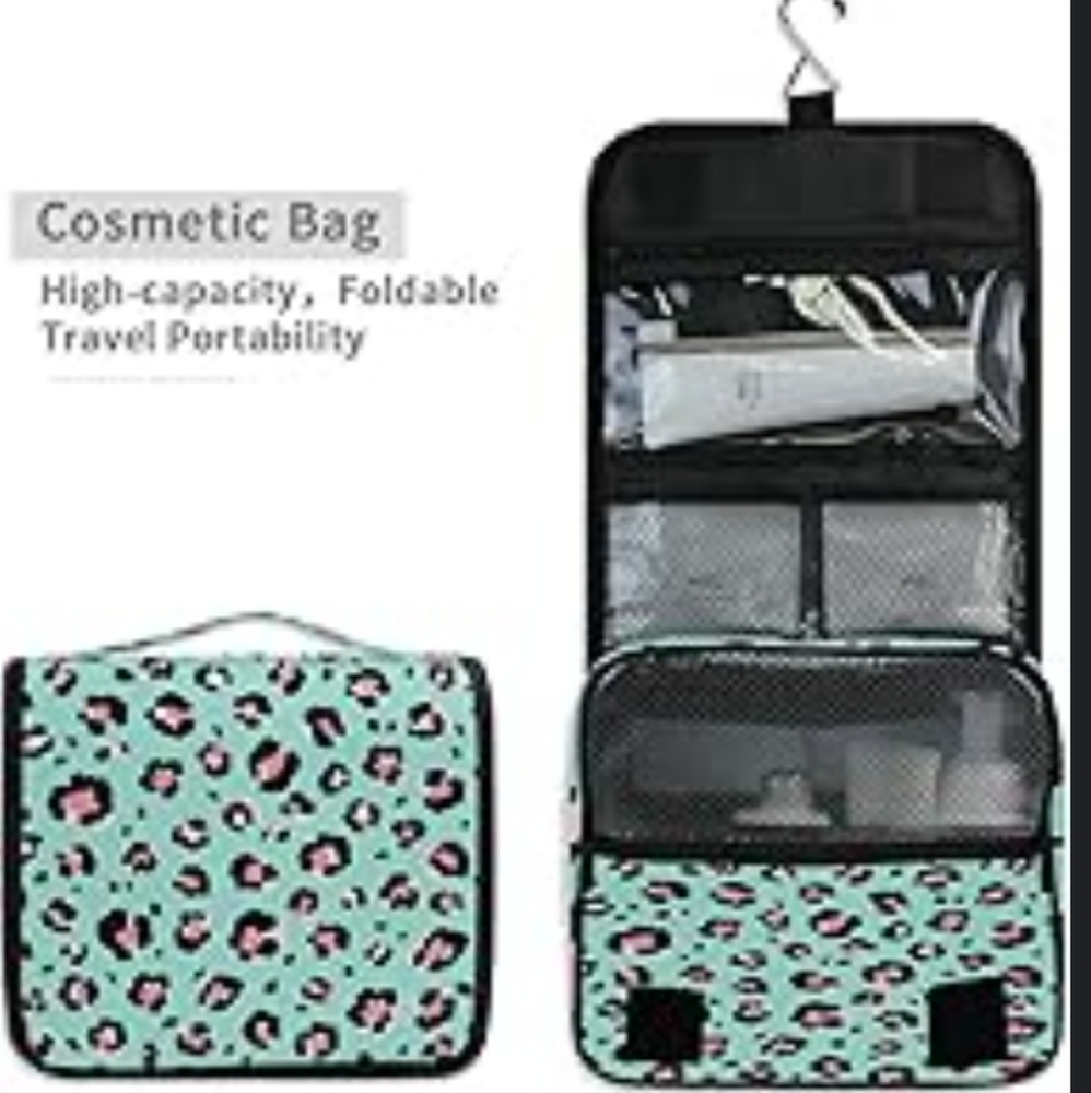 Leopard & Stripe Print Cosmetic Bag NWT Silk Elements Waterproof Large Capacity